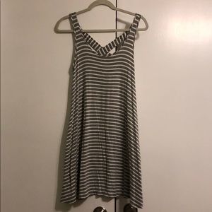 Grey and white striped cross-back dress